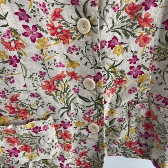 JM Collection 100% Linen Floral Long Sleeve Pockets Button Front Blazer Jacket - Picture 5 of 9
